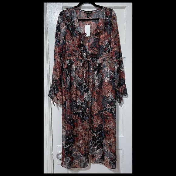 Jessica Simpson Womens Autumn Memories Russet Brown Semi-Sheer Duster XL NWT - Picture 1 of 3